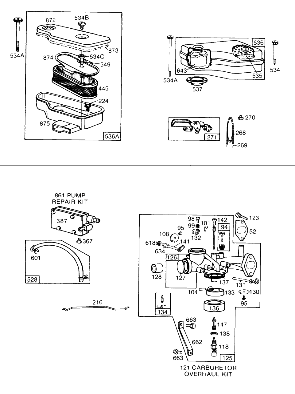 Carburetor ,air Cleaner Grp Diagram and Parts List for 191707-5642-XX  Briggs and Stratton Engine